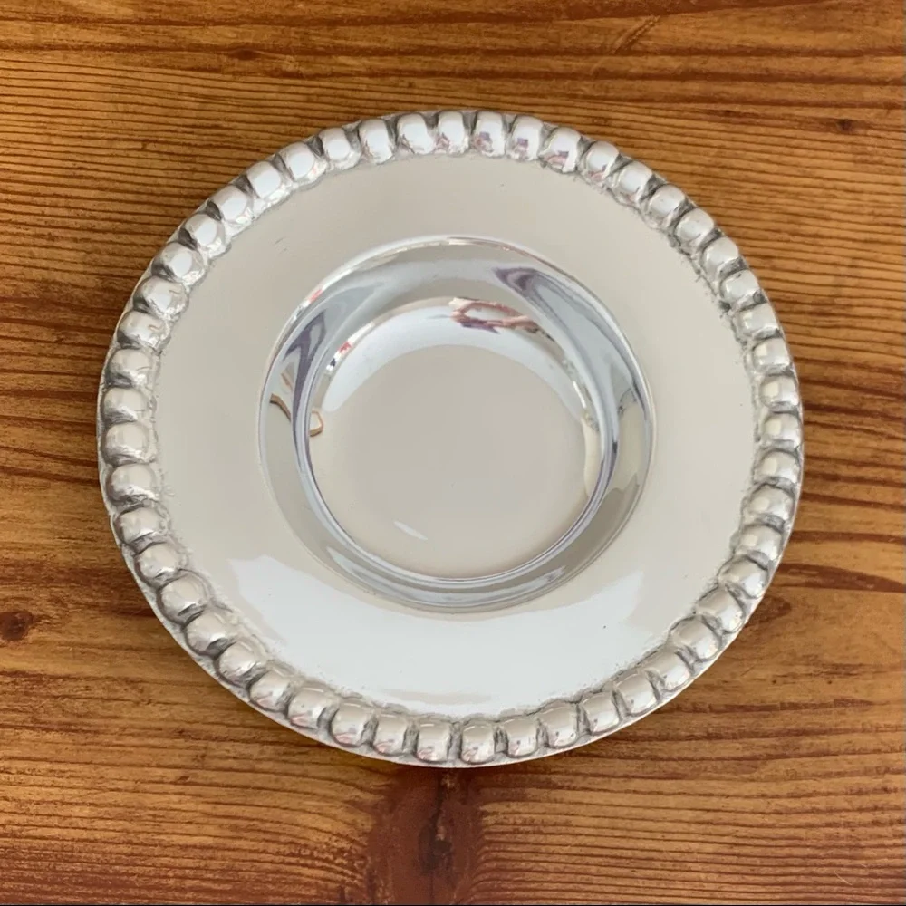 New Aluminum Pewter Wine Bottle Coaster Candle Holder Pearl Mexico Decor